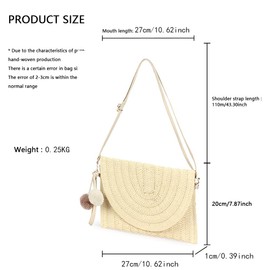 XFSRG Women's Summer Beach Bag Straw Bag Fashionable Shoulder Bag Boho Ceremony Wedding Minimalist Handbags Good For Dating Travel, beige