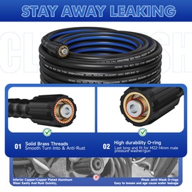 ClearRush Pressure Washer Hose 50FT Kink Resistant 1/4",3600 PSI Power Washer Hose Replacement-Versatile Use Power Washer Hose with Leak-Free M22 Female and 3/8" Quick Connection Kit (50FT)