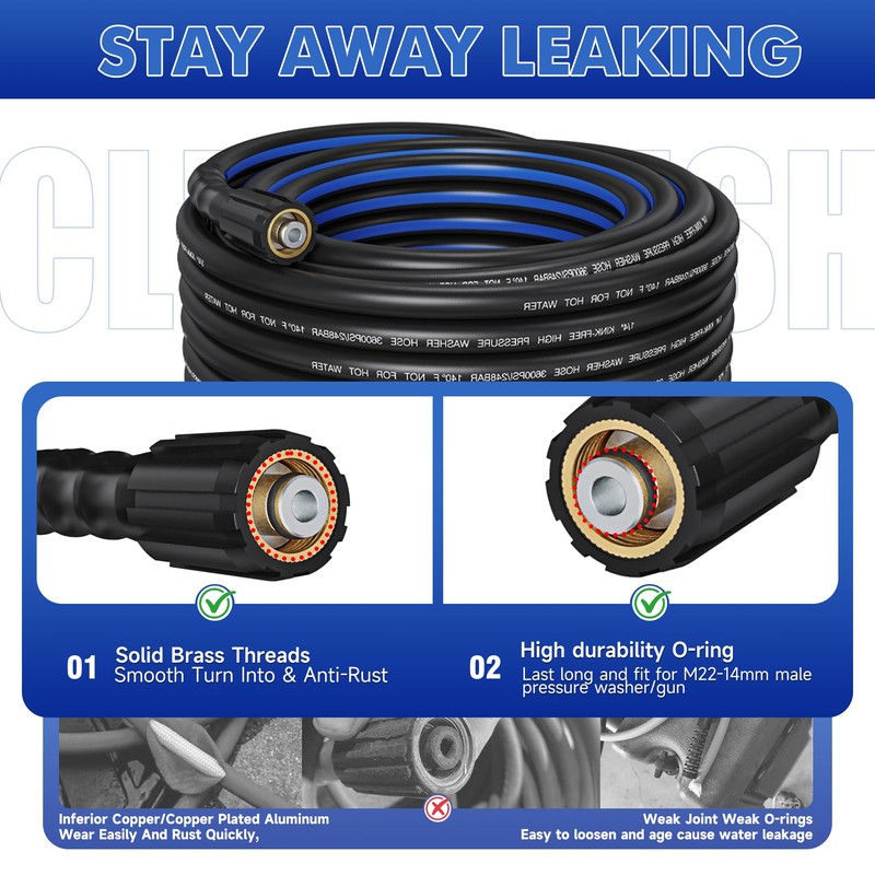ClearRush Pressure Washer Hose 50FT Kink Resistant 1/4",3600 PSI Power