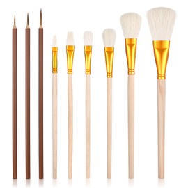 Ouligay 9 Pcs Pottery Glaze Brushes Set, Ceramic Painting Brushes for Acrylic Watercolor Oil, Goat Hair Mop Blending Brush with Wood Handle for Pottery Clay Canvas Art Painting