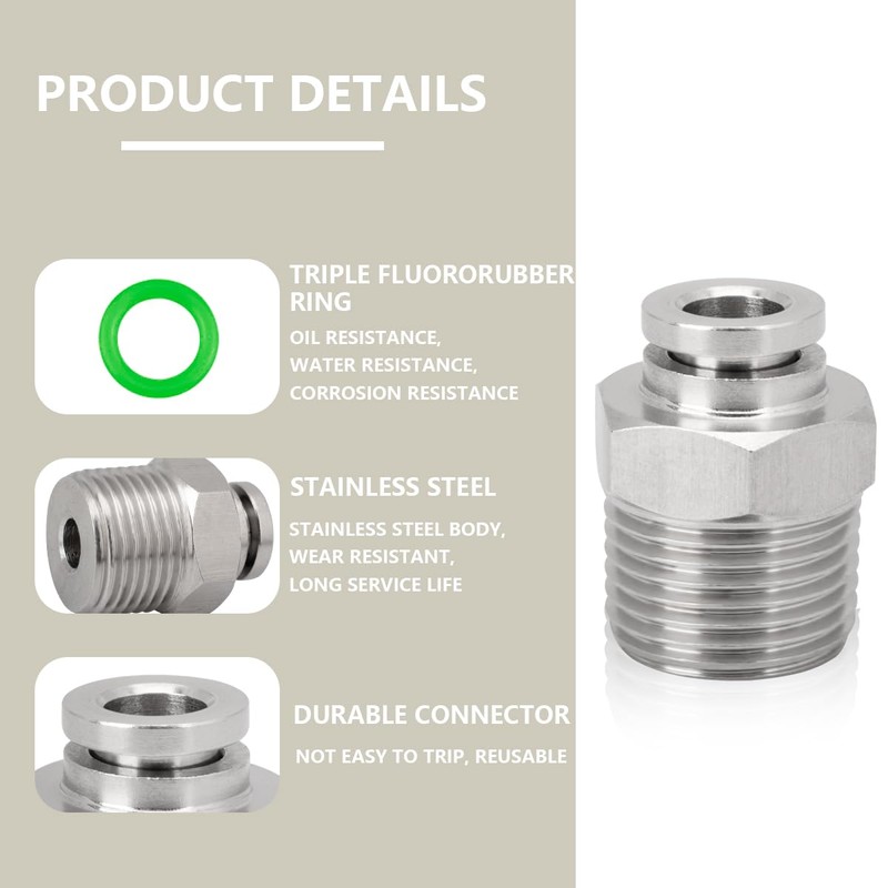 Bwintech 3 Pieces 8mm Hose OD x 3/8 BSP Male