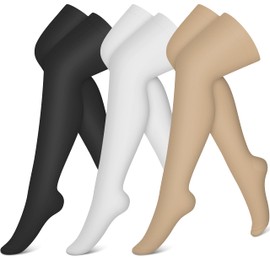 CHARMKING Calcetines de compresión (3 pares) calcetines de compresión hasta la rodilla para mujeres y hombres, calcetines para correr, ciclismo, atletismo, 02 Negro/Blanco/Beige, S-M