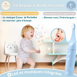 Elektrische Zahnbürste für Kinder, elektrische Zahnbürste Junior, Babyzahnbürste, Kinderzahnbürste, Kindergeschenk, Schallvibration, Musik, skalierbar, Timer, LED, 2 Bürsten