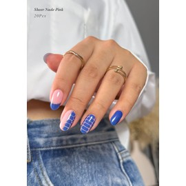 AutyaMee Semi Cured Gel Nail Strips (Snake Print), Blue French, 20 Pcs Gel Nail Wraps, Stickers, UV Light Required, Salon Quality, Long Lasting