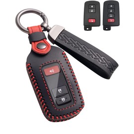 YINEOR for Toyota Key Fob Cover Leather Car Key Case Keychain Fob Holder Compatible for Toyota Highlander Rav4 4Runner Camry Corolla Tacoma Tundra Sequoia Prius Avalon C-HR Cruiser (Black)
