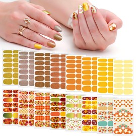 SILPECWEE 16 Sheets Thanksgiving Nail Wraps for Women Nail Polish Stickers Fall Glitter Solid Color Stick on Nail Polish Strips Self Adhesive Gel Nail Strips Fingernail Sticker with Nail File