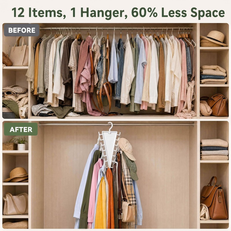 12 Hook Rotating Clothes Hanger, 360° Space Saving Wardrobe Organiser