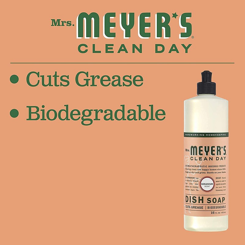 Mrs. Meyer's Clean Day Dish Soap, Geranium, 16-Ounce (Pack -