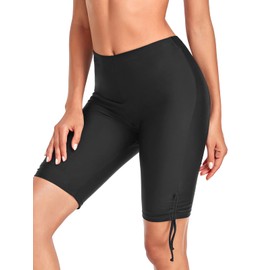 RELLECIGA Women's Black High Waisted UV Sun Protection Swim Shorts Long Board Shorts for Women Size X-Large