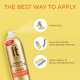 IT Haircare MEGA Freeze Extreme Hold Hair Spray | 7.75 Oz. | Vitamin B5 & Hydrolyzed Wheat Protein | Humidity Resistant | Optical Brighteners for Enhanced Shine | 24 Hour Hold Fast-Dry | Bonus 4 Pack