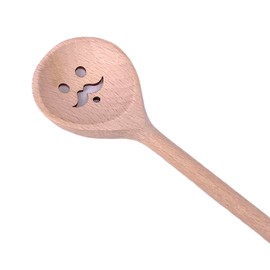 1 x Wooden Face Spoon 30 cm Wood with Lasered Moustache Motif - Wooden Cooking Spoon Wooden Spoon