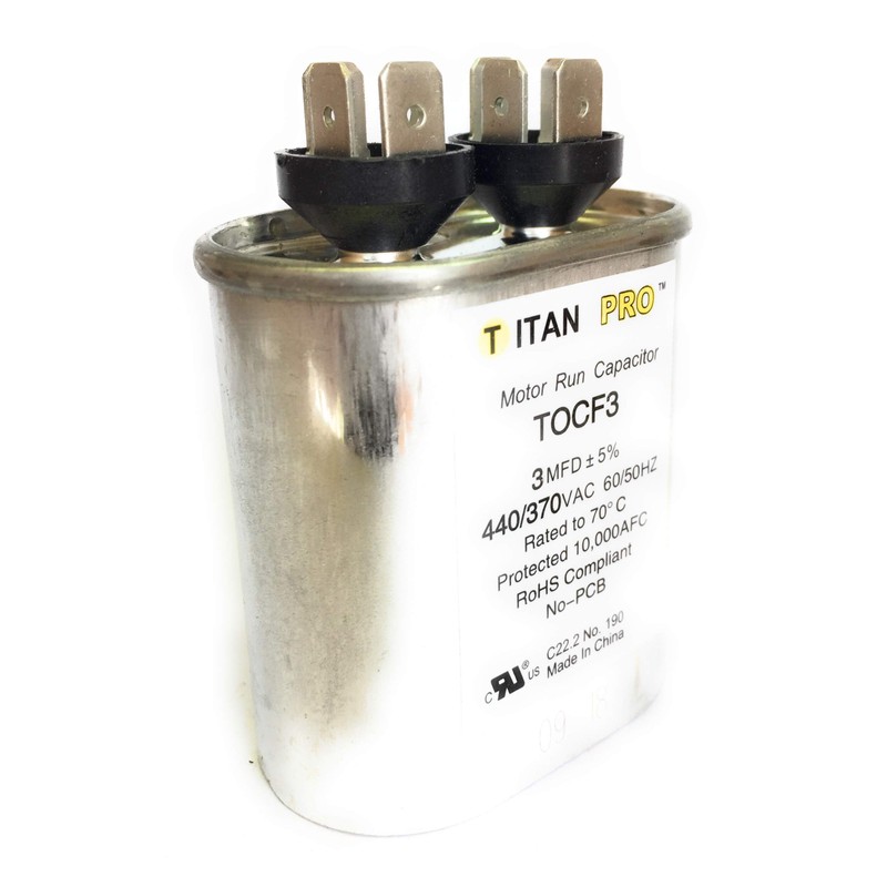 Motor Run Capacitor, 3 MFD, 2-3/4 In. H
