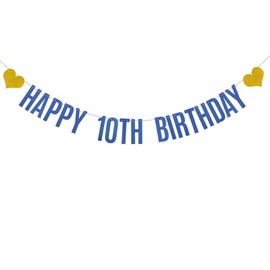 Happy 10th Birthday Banner, Pre-Strung,Blue Glitter Paper Garlands Banner for 10th Birthday Party Decorations Supplies, Letters Blue,Betteryanzi