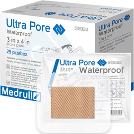 Medrull Sterile Waterproof Wound Dressing 3 x 4 Ultra Pore Flexible Non-Stick Pad Dressing Bandage for Minor Cuts, Scrape and Wounds, Transparent Wound Dressing with Adhesive 25 Count - Latex Free