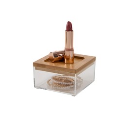 Simplify Small Square Bamboo Organizer | See-Through | Jewelry | Makeup | Cosmetics | Accessories | Bathroom & Bedroom | Vanity & Countertop | Lidded Boxes | Super Clear