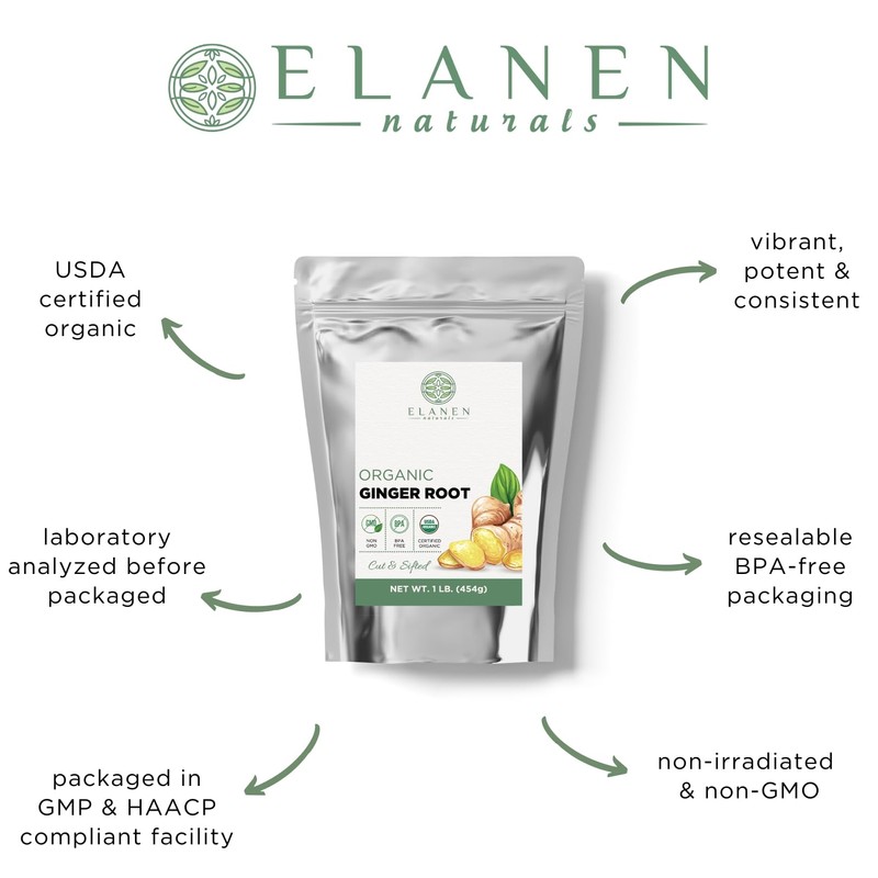 Elanen Naturals Organic Dried Ginger Root 1 lb. (16 oz.),