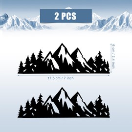 2pcs Mountain Tree Car Stickers, 7x2.4 Inch Vinyl Mountain for Cars Waterproof Mountain Scene Car Decals for Truck Car Window Car Side Wall Laptop Car Decoration Supplies (Black)