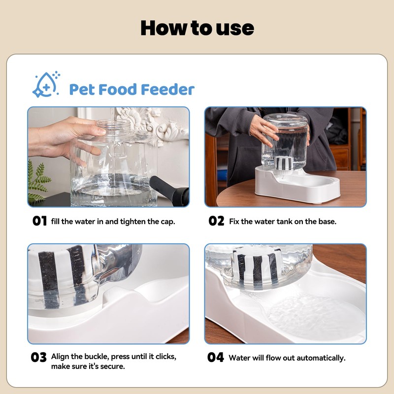 JUNSPOW Automatic Cat Water Dispenser, Dog Water Bowl Dispenser Adjustable