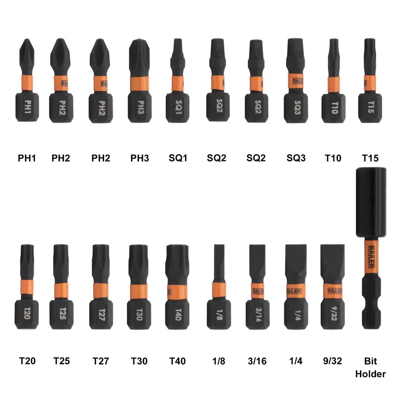 Railer 20pc Screwdriver Bit Set - Premium S2 Steel 1