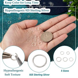 KISSITTY 100pcs 925 Sterling Silver Open Jump Rings 4mm 5mm 6mm 7mm 8mm Silver Round Rings Connectors Assorted Jump Rings for Adults DIY Earrings Bracelets Necklaces Jewelry Making
