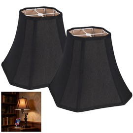 Bell Lamp Shades Set of 2, 6.5" × 13" × 10.6", Black Square Cute Corner Medium Fabric Shade Replacement, Natural Linen Hand Crafted(Spider Fitter), Assembly Required