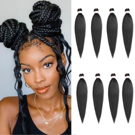 Mscat 16 Inch 8 Packs Pre Stretched Braiding Hair Black Pre Stretched Braiding Professional Synthetic Prestretched Crochet Braids Hair Extension Hot Water Setting Yaki Texture (1B#)