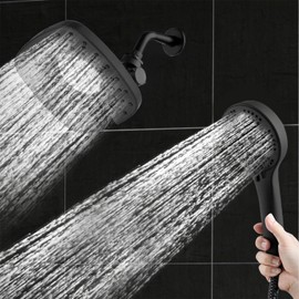 Botare Black Shower Head with Handheld Spray Combo 2 in 1 Rainfall High Pressure with 59" Rotatable Stainless Steel Hose 9 Spray Modes Detachable
