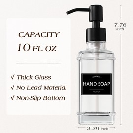 VIMERPA Hand Soap Dispenser Black 2 Pack, 10 Oz Vintage Clear Soap Dispenser Bathroom, Glass Dish Soap Dispenser for Kitchen, Hand and Dish Soap Dispenser Set, Soap Dispenser for Kitchen