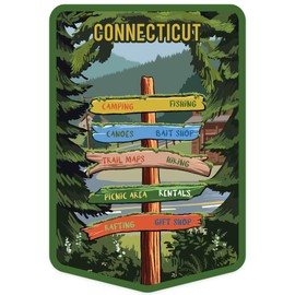 Die Cut Sticker Connecticut, Signpost, Forest and Camp, Vinyl Sticker 3 to 6 inches, (Waterproof Decal for Cars, Water Bottles, Laptops, Coolers), Large