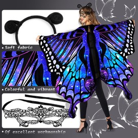 CIYIN Butterfly Costume Women, Butterfly Costume Adult, Butterfly Cape Women, with Butterfly Headband, Women's Lace Mask, Fancy Dress Costumes Women, for Carnival Party, Cosplay (Purple)