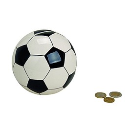 Fußball Spardose 13cm in Schwarz & Weiß | Keramik-Sparbüchse mit Schloss und Schlüssel | Kinder-Sparschwein Fussball