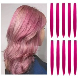 Hair Extension Clips 10pcs in Fuchsia 20 Inch Straight Hair Synthetic Fiber Hairpieces for Party