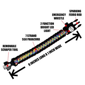 Spark and Shine Paracord Bracelet - Rainbow CAMO - Bright LED SOS Light and Ferro Rod with Scraping Tool - Emergency Survival Whistle - 550 Paracord - Perfect Tool for The Outdoors (2)
