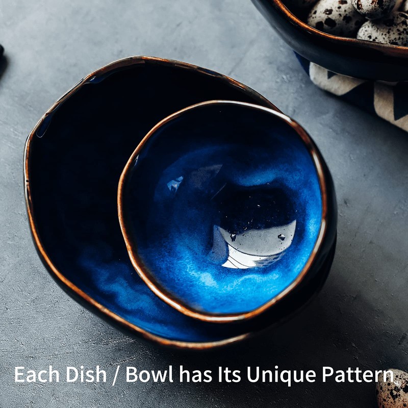 VOMANA Ceramic Decorative Bowl, Blue Pottery Key Bowl, Porcelain Versatile