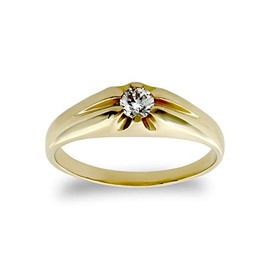 Jewelco London Kids Solid 9ct Yellow Gold White Round Brilliant Cubic Zirconia Gypsy Solitaire Baby Ring