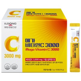 ILDONG 메가 비타민C 3000mg 고함량 순수 비타민C 100% (3개월분), 270g, 1박스 ILDONG Mega Vitamin C 3000mg High Potency Pure Vitamin C 100% (3-Month Supply), 270g, 1 Box