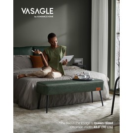 VASAGLE EKHO Collection - Bench for Entryway Bedroom, Synthetic Leather with Stitching, Ottoman Bench with Steel Legs, Living Dining Room, Mid-Century Modern, Loads 660 lb, Forest Green ULOM076C01
