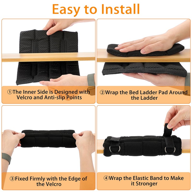 BTSKY 4Pcs Bunk Bed Ladder Pads with 8pcs Adjustable Hook