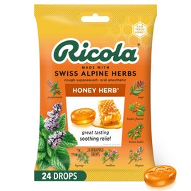 Ricola Ricola Honey Herb Cough Drops, 24 Count, Fair Trade Honey & Natural Menthol Cough Suppressant & Throat Relieving Drops, Great Tasting Relief for Coughs & Throat Irritation Symptoms