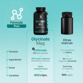 B Life Glicinato de Magnesio de 400 Cápsulas con 1800 mg por porción | Fórmula de Alta Absorción para Relajación y Sueño Reparador.