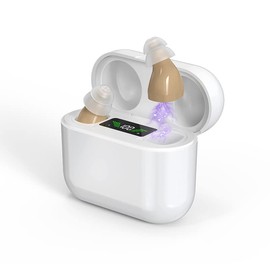 Hearing Aids for Seniors Rechargeable with Noise Cancelling OTC - Digital, Discreet, Invisible Hearing Amplifier - Pocket Size Case - Beige - Clear Sound Simple Operation - Enhance Your Hearing Today!