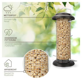 wildtier liebe Bird Feeder 23.5 cm, Black - Peanut Feeder Made of Rustproof Metal, Bird Feeding Station, Feeding Column, Nuts, Peanuts, Wild Birds Feeder Silo