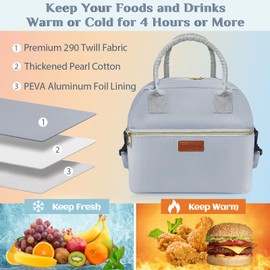 MzGro Insulated Lunch Bags for Women - Thermal Lunch Tote Bag for Girls Ladies Kids - Drinks Food Leak-Proof Waterproof Cooler Bag for Work, School, Outdoor, Picnic, Travel, Camping (Grey)
