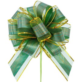 YUANJIASHUN YAO 10 Pack Pull Bows Large Satin Ribbon, Florist Green Organza Pull Bows for Gift Wrapping, Wedding Cars, Baskets,Christmas Wrapping, Party Decorations,6 Inches Diameter (Green)