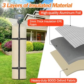Water Softener Cover Outdoor, 3 Layers Insulation Water Softener Tank Jacket, Heavy Duty Outdoor Insulated Water Softener Tank Cover, Water Softener Covers for Outside Units, 9''D x 48''H- Beige