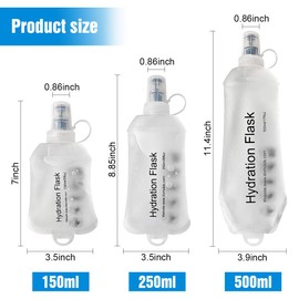AXEN 250ml Soft Flask TPU Foldable Running Hydration Flask, Soft Collapsible Water Bottle for Hydration Pack Cycling Marathon Running Hiking, Clear Pack of 2