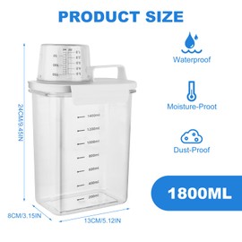 1800ml Waschpulver Aufbewahrungsbox,Luftdichter Waschmittelspender mit Messbecher,Waschpulver Dosierer,Waschmittel Waschpulver Aufbewahrungsbox,Waschmittelbox Vorratsbehälter für Waschmittel
