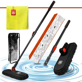 Car Wash Kit,Chenille Microfiber Car Cleaning Brush with Long Handle,Car Wash Supplies Exterior Scratch Free,1PC Microfiber Cleaning Cloth 16"*16",for Boat Truck Rv - Black