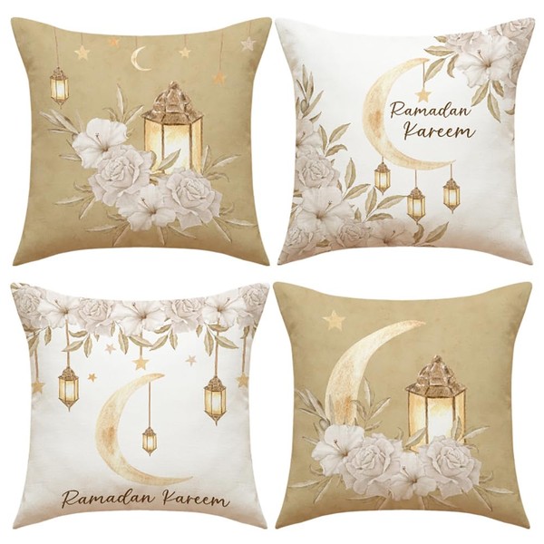 Decorative Modern Pillow Cover, Linen, Set of 4, 18x18 inches,