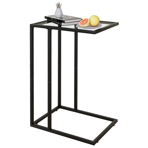 C Table Glass End Table, Couch Side Table, Tempered Glass